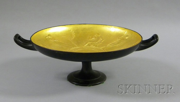 Appraisal: Gilt Iron Kylix decorated with classical Greek figures stamped Art