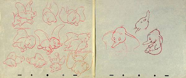 Appraisal: Ten Walt Disney preliminary drawings from Dumbo pencil on paper