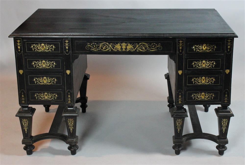 Appraisal: ITALIAN RENAISSANCE REVIVAL EBONIZED TWO-PEDESTAL DESK IN THE MANNER OF