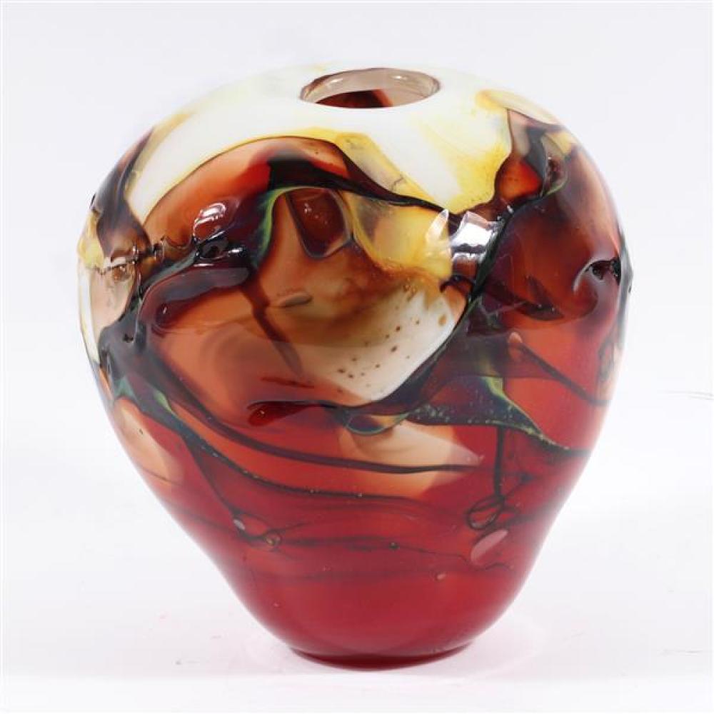 Appraisal: KENT F IPSEN AMERICAN - STUDIO ART GLASS VASE ENGRAVED