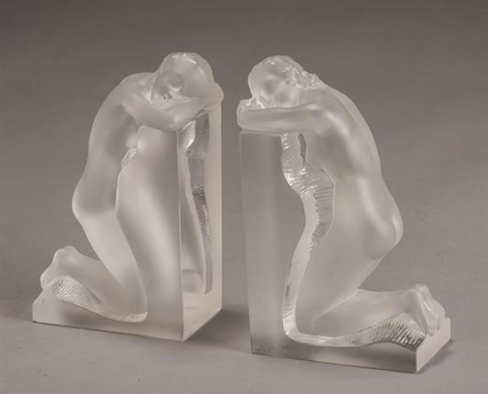 Appraisal: Pair of Lalique Molded and Frosted Glass 'R verie' Bookends