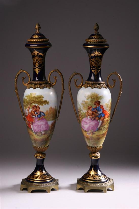 Appraisal: PAIR BRONZE DOR -MOUNTED S VRES-STYLE PORCELAIN VASES AND COVERS