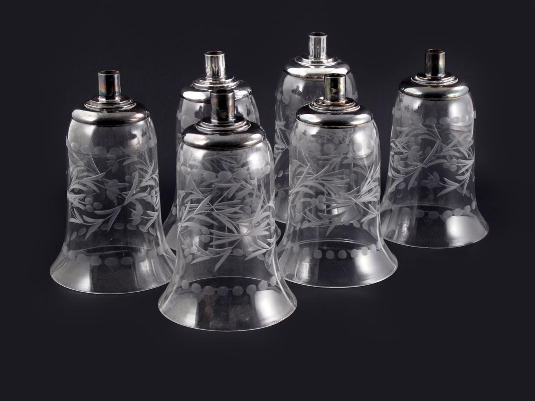 Appraisal: A set of six English acid-etched glass bell shades