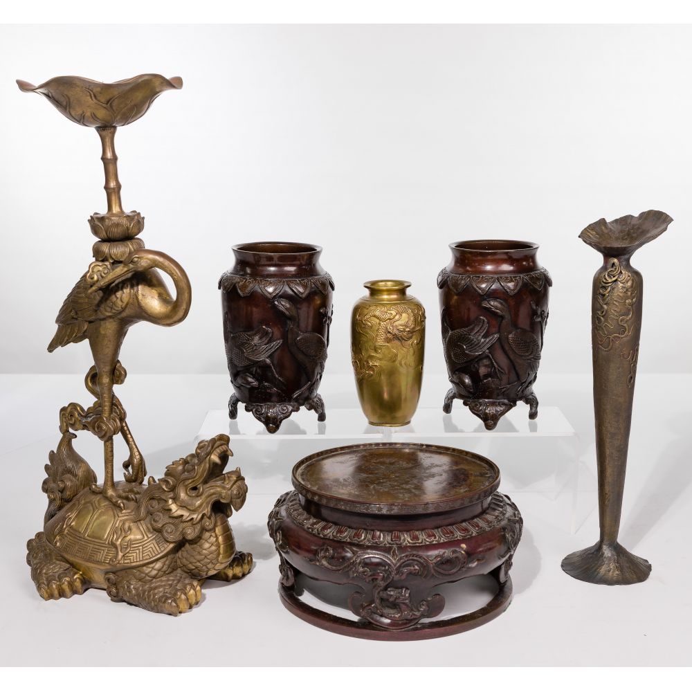 Appraisal: JAPANESE STYLE BRONZE ASSORTMENT items including a pair of vases