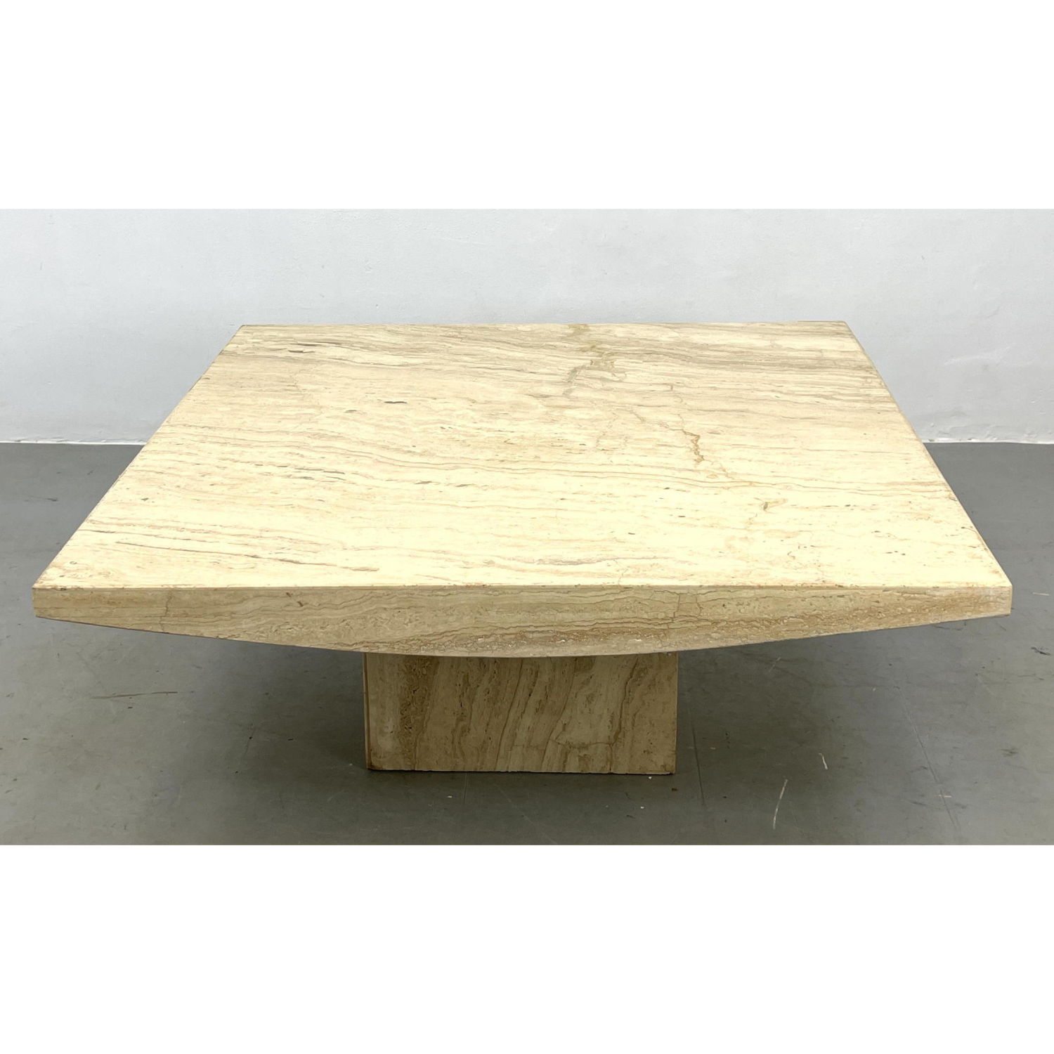 Appraisal: Modernist Travertine Marble Square Coffee Table Travertine Pedestal Base Dimensions