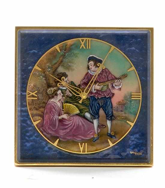 Appraisal: Imhof brass and enamel desk clock Switzerland mid th century