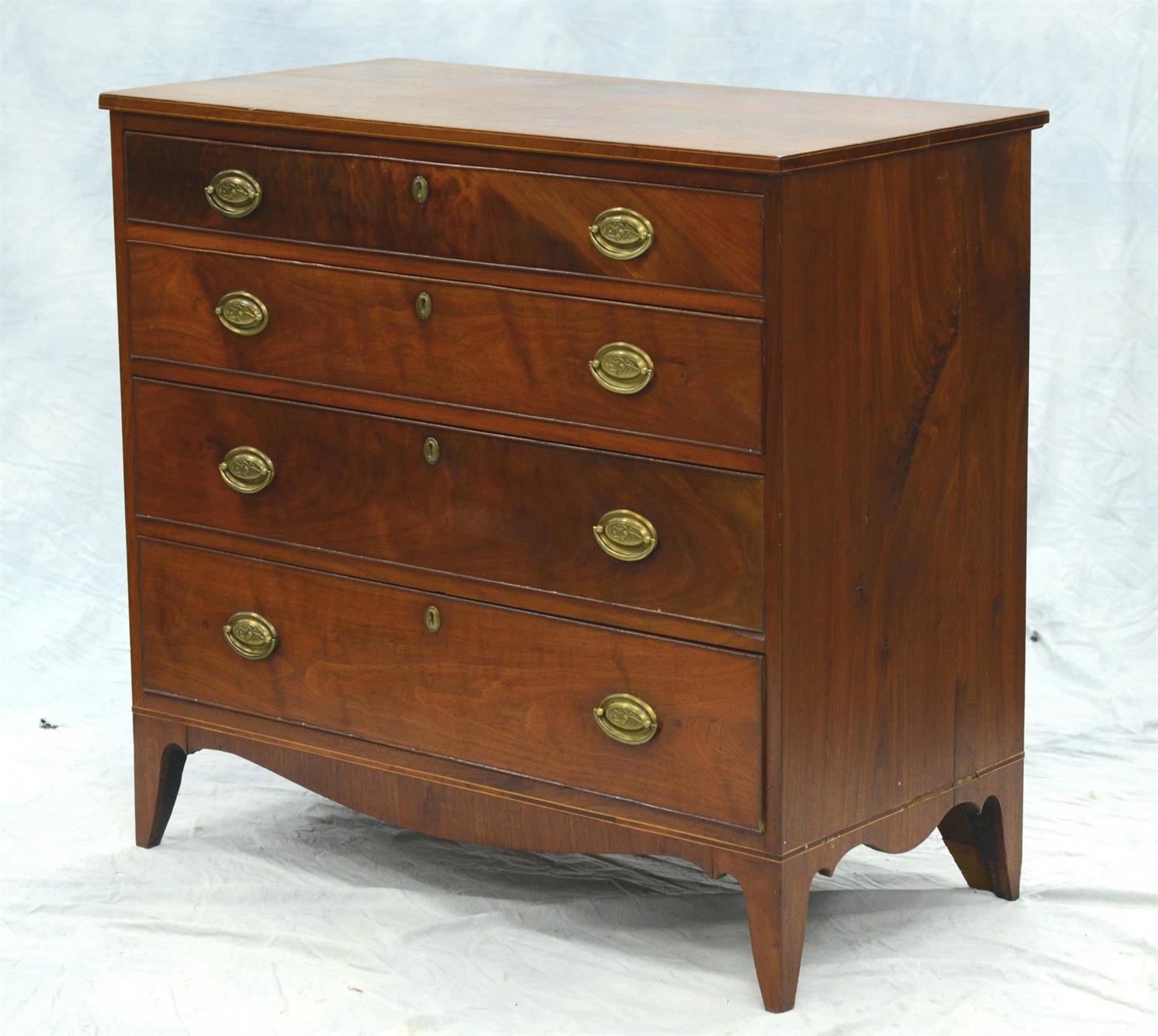 Appraisal: Walnut drawer Hepplewhite chest beaded drawers inlaid and scalloped apron