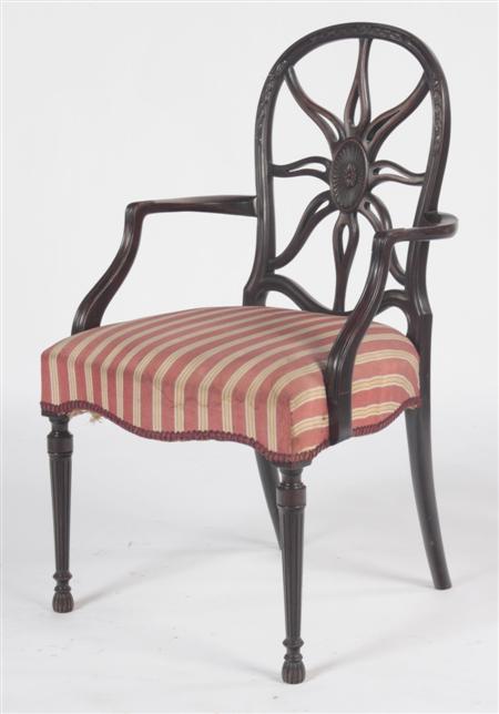 Appraisal: A George III mahogany framed elbow chair In the Hepplewhite