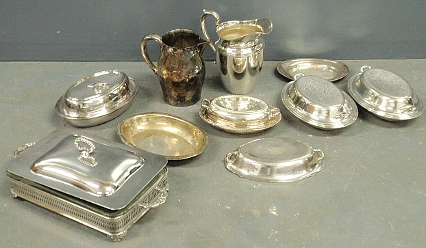 Appraisal: - Large group of silverplate- vegetable dishes chaffing dish pitchers