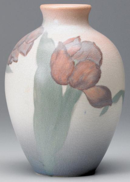 Appraisal: ROOKWOOD Vellum vase painted by E T Hurley with red