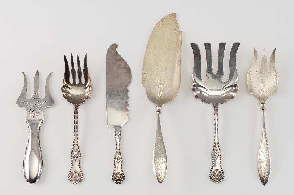 Appraisal: SIX STERLING SILVER SERVING UTENSILS LATE TH EARLY TH CENTURY