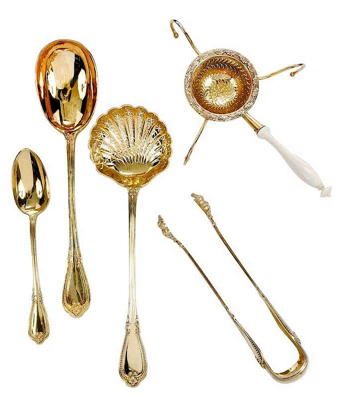 Appraisal: Cased Set of French Gilt Silver Flatware French late th