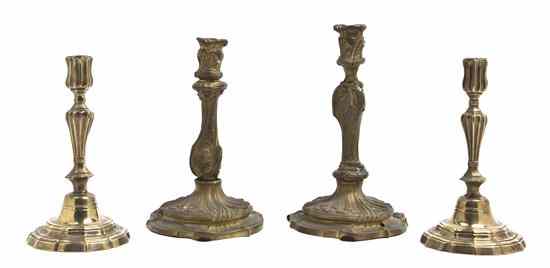 Appraisal: A Pair of Louis XV Style Brass Candlesticks together with