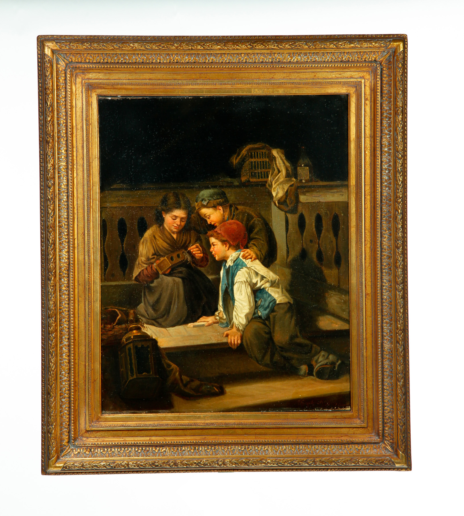 Appraisal: OIL ON CANVAS OF THREE CHILDREN Italy nd half- th