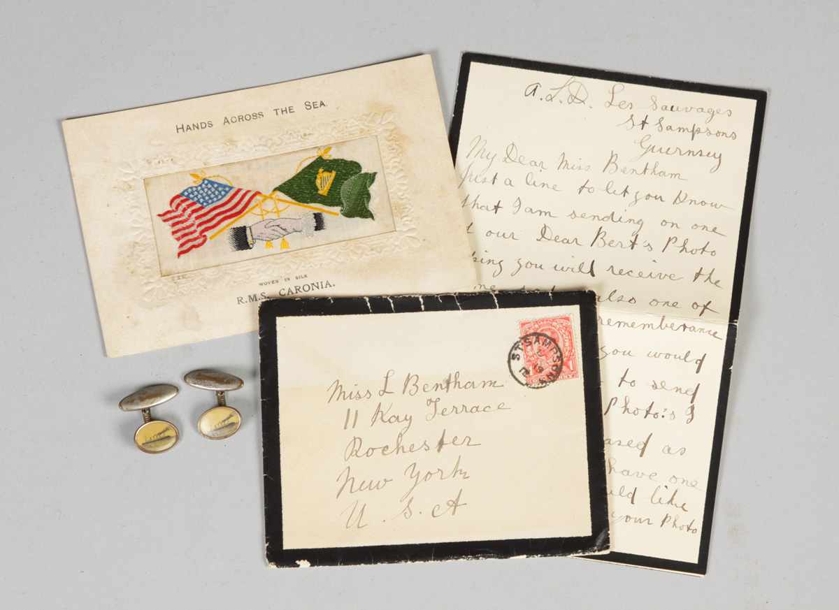 Appraisal: Four Funnels Ocean Liner Cuff Links Ephemera Mourning letter dated