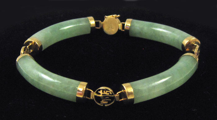 Appraisal: JADE AND FOURTEEN KARAT GOLD BRACELET - inches in length