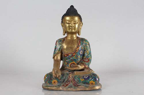 Appraisal: A CHINESE CLOISONNE RELIGIOUS FORTUNE STATUEA Chinese Cloisonne Religious Fortune