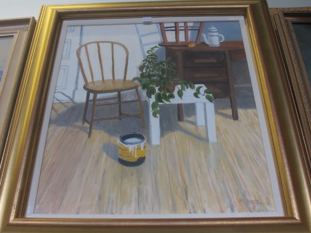 Appraisal: MOLLY ADDIS Oil on canvas 'Interior with paint tin' signed