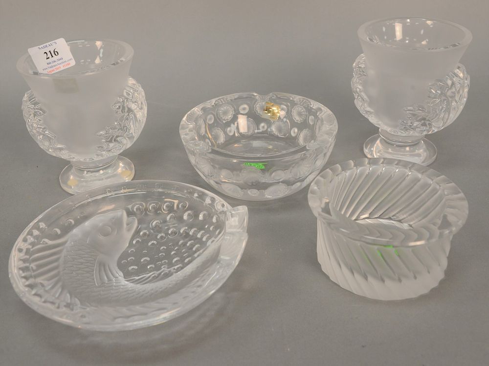 Appraisal: Five piece Lalique smoking group to include a pair of