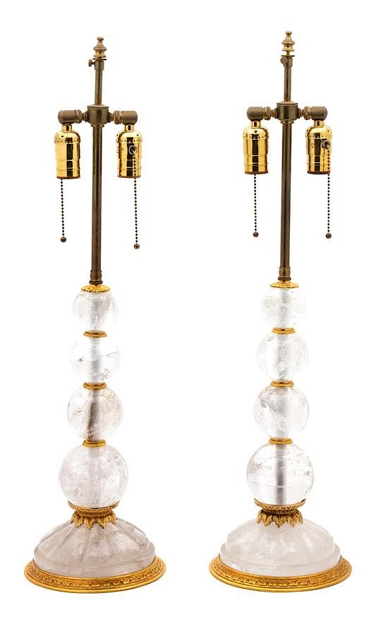 Appraisal: A Pair of Gilt Bronze Mounted Rock Crystal Table Lamps