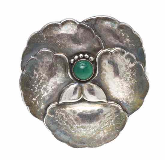 Appraisal: A Sterling Silver and Chalcedony Pansy Brooch Georg Jensen containing