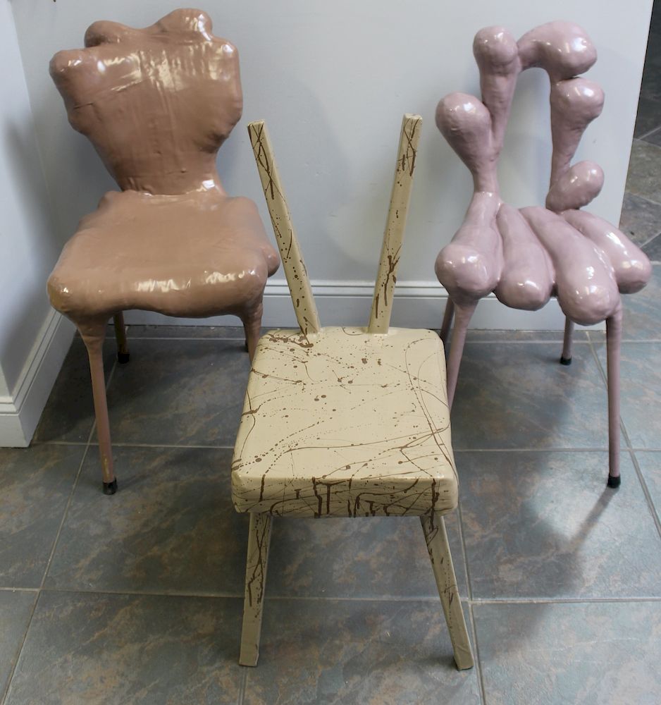 Appraisal: Lot Of Sculptural Chairs chairs made from a frame coated