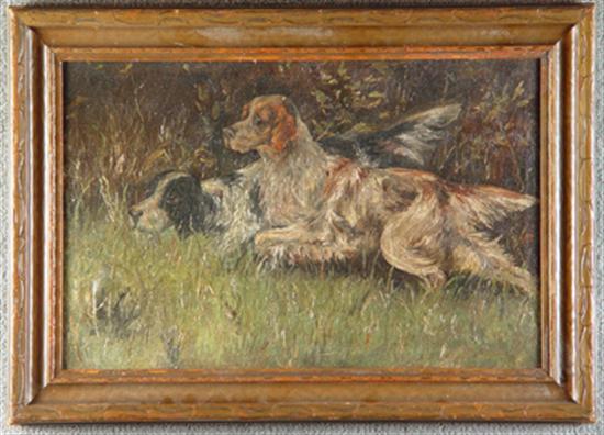 Appraisal: Pair of Hunting Dogs on the Point Oil on canvas