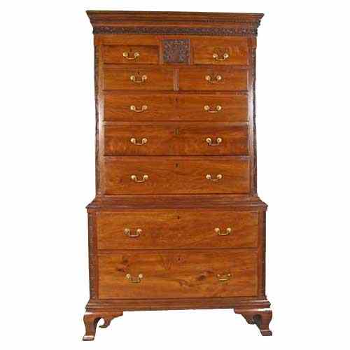 Appraisal: An American Philadelphia Chippendale Walnut Chest on Chest circa having