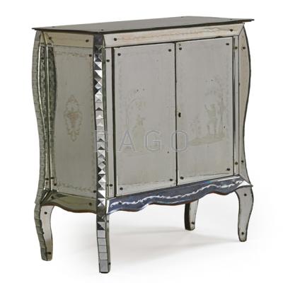 Appraisal: ITALIAN Mirrored bar cabinet s Antiqued etched and beveled mirror