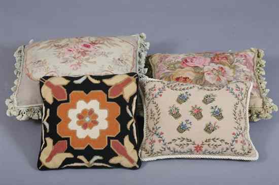 Appraisal: GROUP FOUR FLORAL NEEDLEPOINT PILLOWS - in x in largest