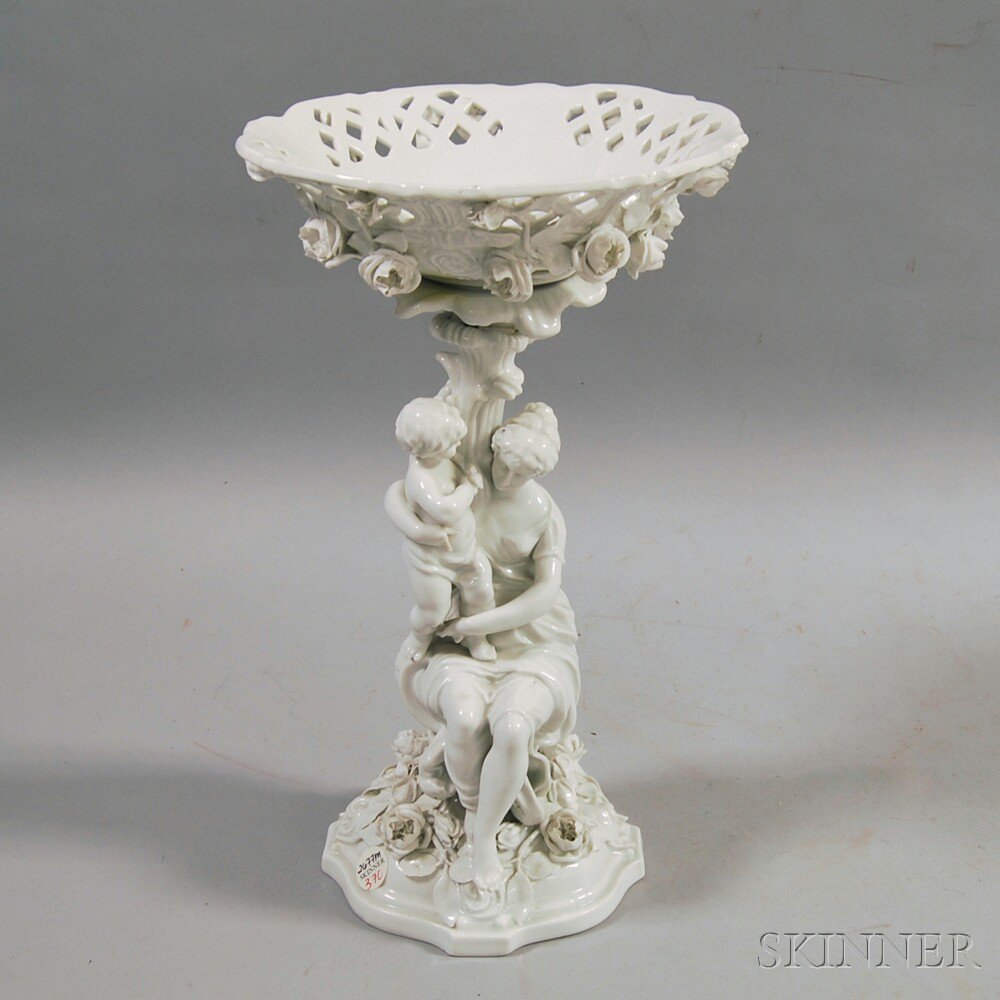 Appraisal: Two-piece White Dresden Porcelain Compote the base formed as a