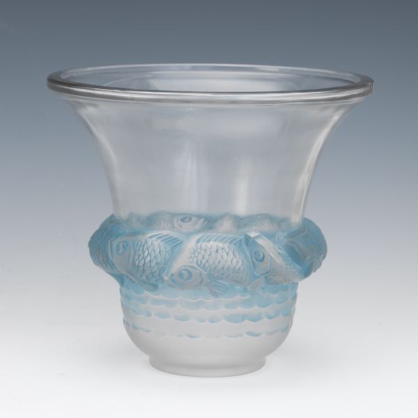 Appraisal: LALIQUE PIRIAC VASE x Relief band of frosted and blue