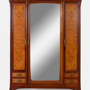 Appraisal: Art Nouveau French Early th Century Armoire burl walnut mirrored