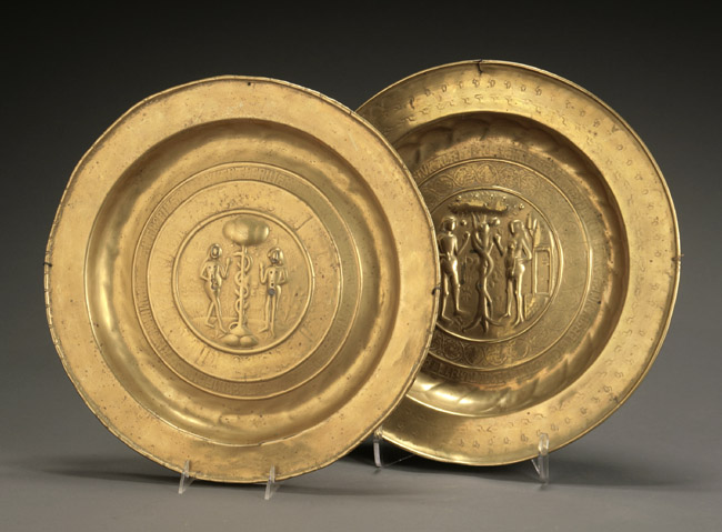 Appraisal: Two German Brass Alms Dishes Nuremberg th- th Century Each