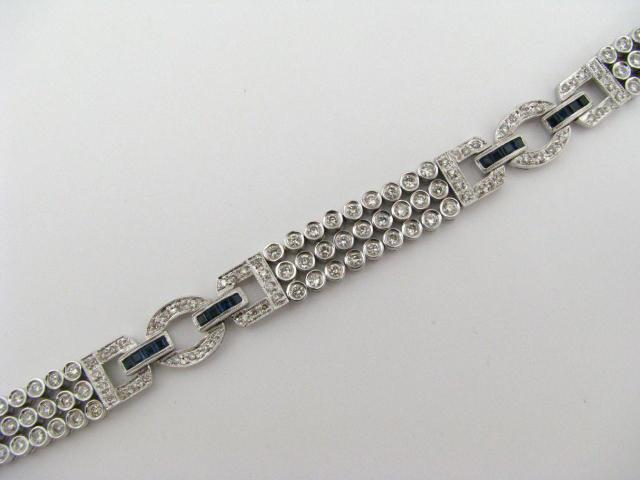 Appraisal: K White Gold Diamond and Sapphire Bracelet in custom link