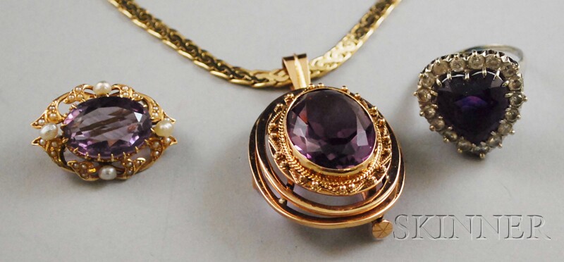 Appraisal: Small Group of kt Gold and Amethyst Jewelry a white