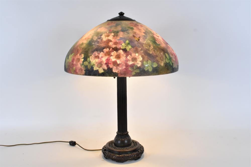 Appraisal: The domed shade with painted with flowers and butterflies Shade