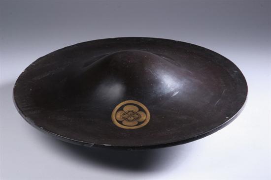 Appraisal: JAPANESE LACQUERED WOOD JINGASA War hat with mon family crest