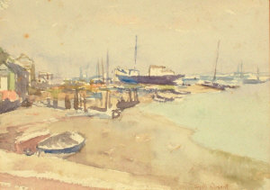 Appraisal: Gyrth Russell Canadian British - - Beached vessels by a