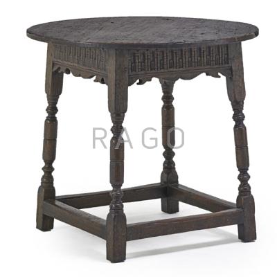 Appraisal: ENGLISH JACOBEAN SIDE TABLE Oak with carved decoration on stretcher