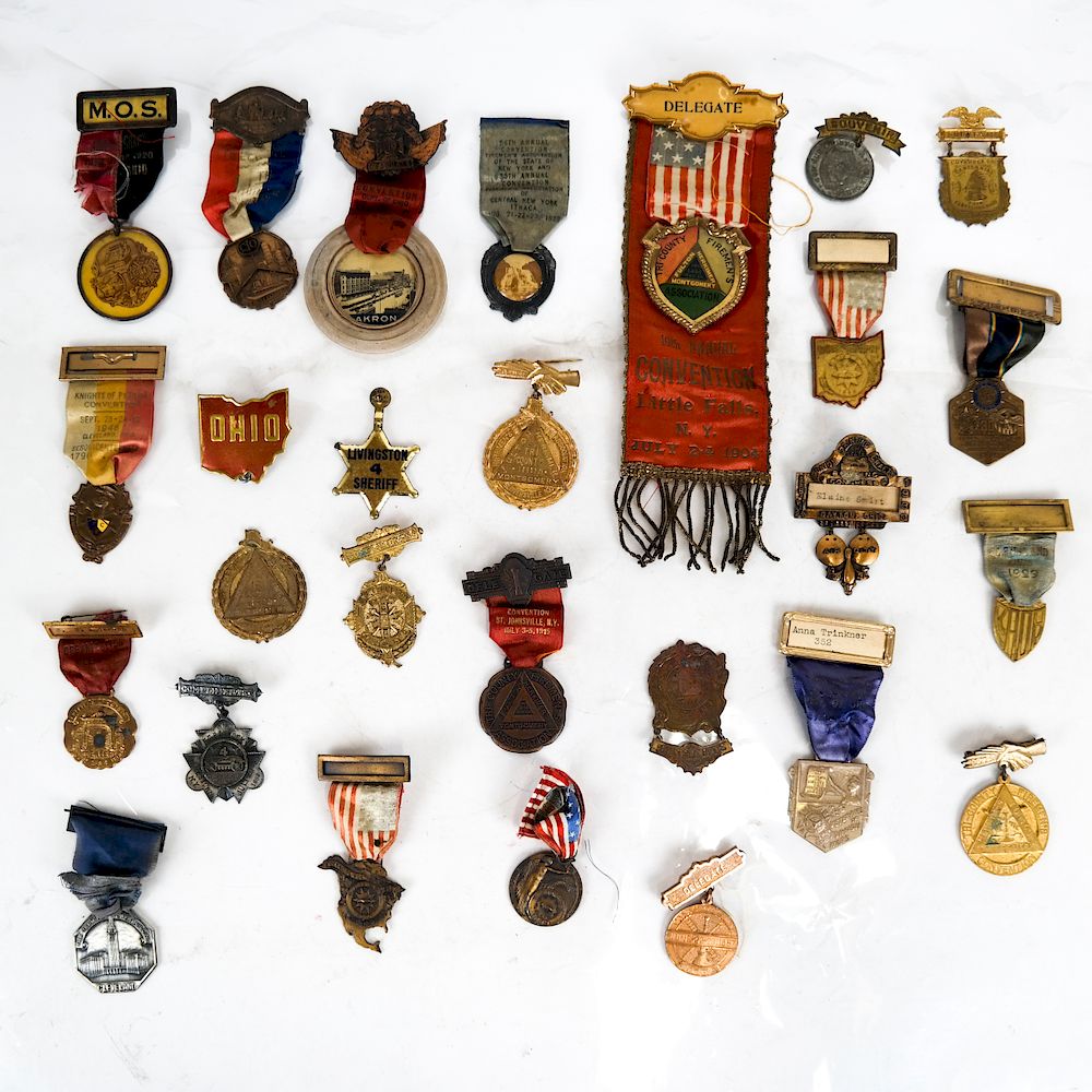 Appraisal: Large Lot Firemen Police Union Veterans Ribbons Discovery Lot of