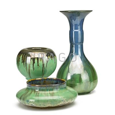 Appraisal: FULPER Three vases in green flambe glazes Flemington NJ s