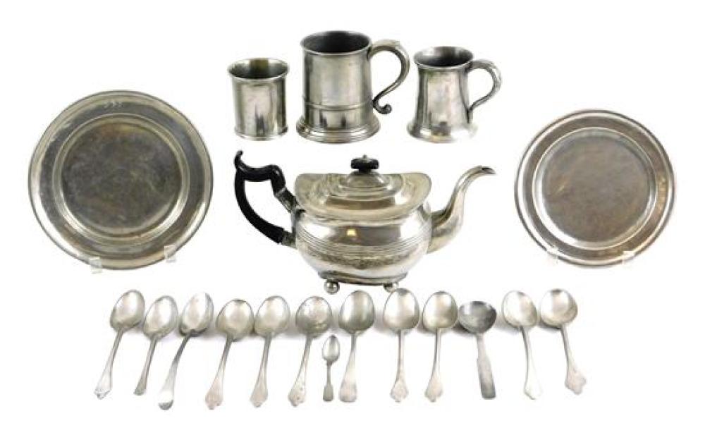 Appraisal: Assortment of pewter including three cups two with handles one