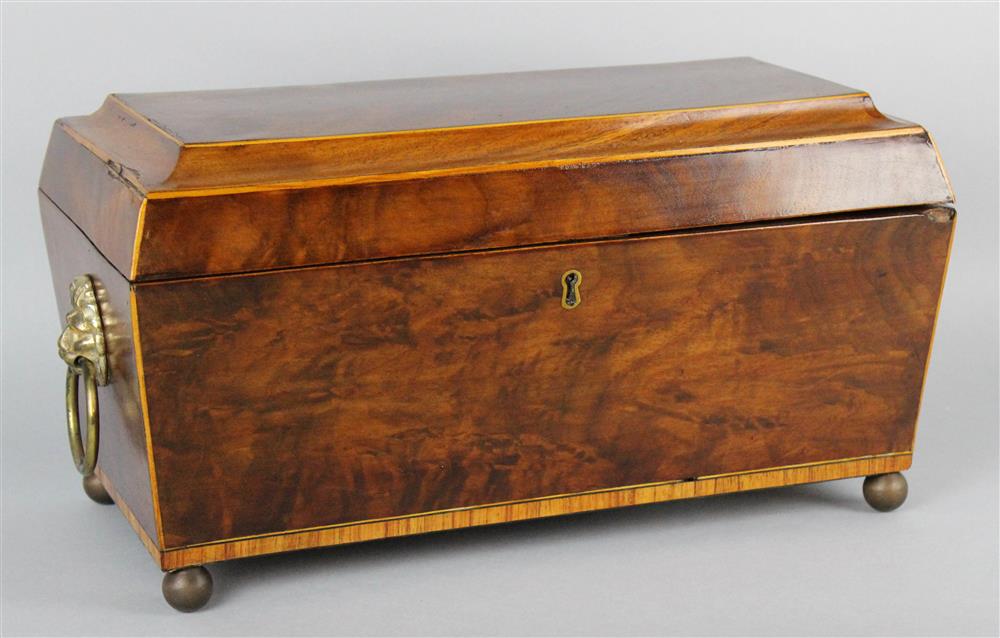 Appraisal: REGENCY INLAID MAHOGANY TEA CADDY CIRCA having a shaped and