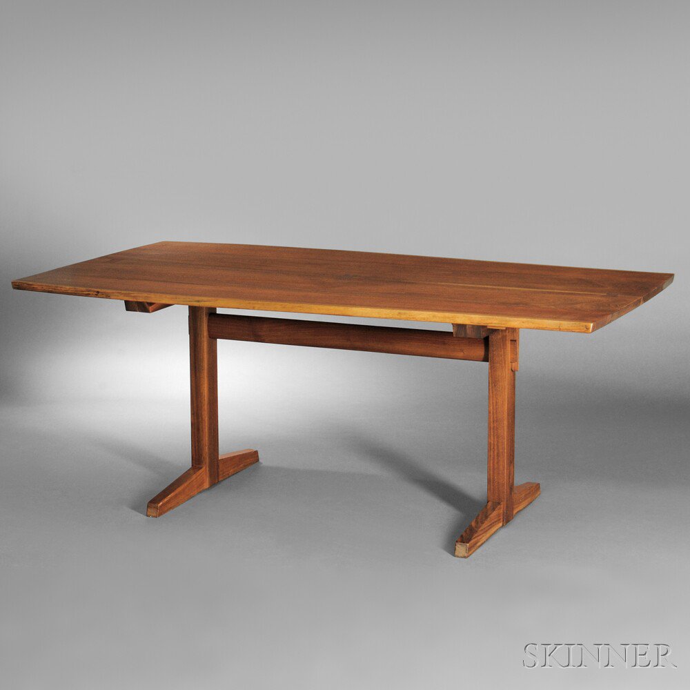 Appraisal: George Nakashima - Dining Table American black walnut New Hope