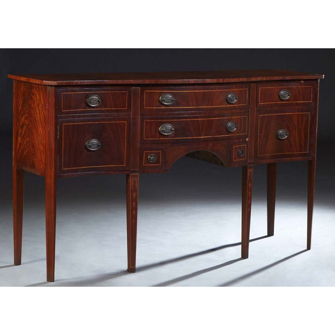 Appraisal: Inlaid American Banded Mahogany Hepplewhite Style Sideboard th c the