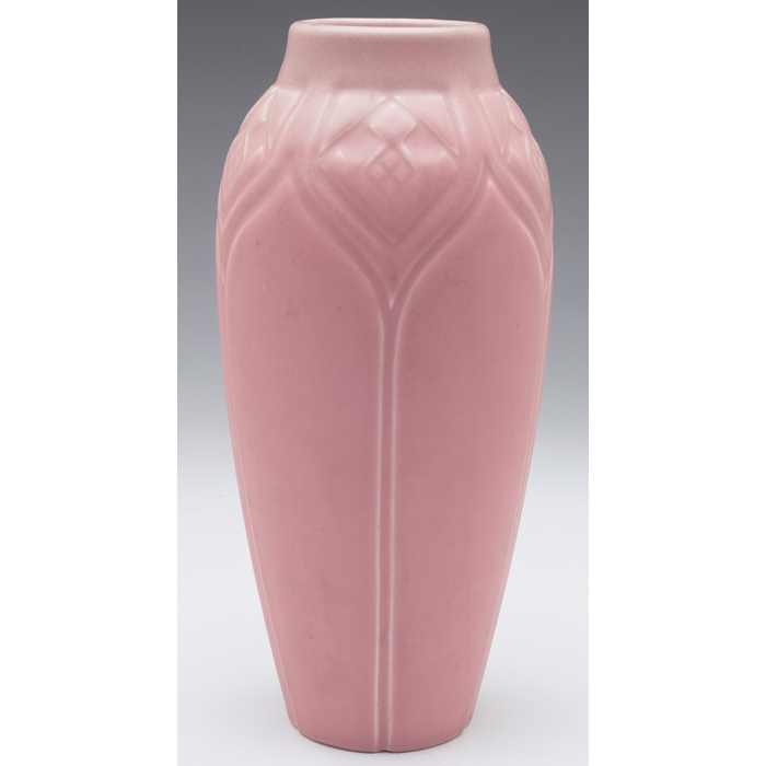 Appraisal: Rookwood vase molded geometric design covered in a pink matte