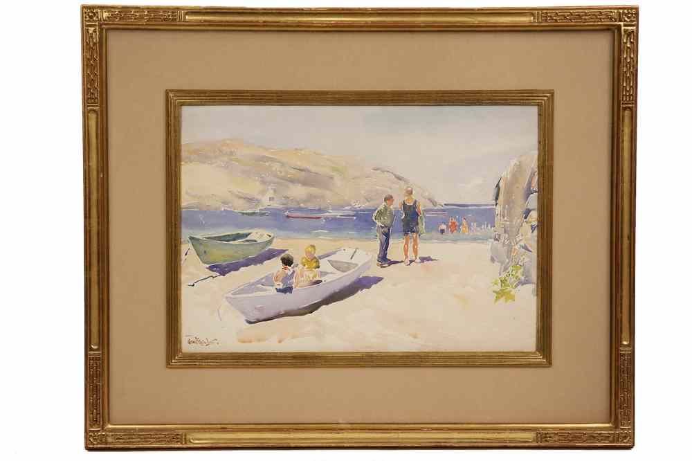 Appraisal: WATERCOLOR - 'Swim Beach Monhegan Island Maine' by Sears Gallagher