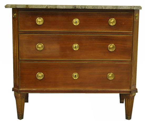 Appraisal: th C Swedish Gustavian style three drawer chest mahogany veneer