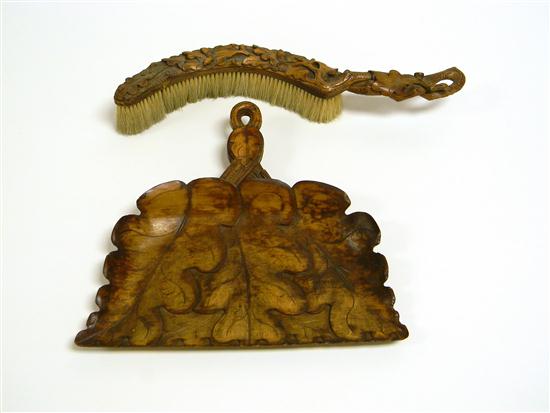 Appraisal: Carved crumb brush and tray oak leaf and acorn relief